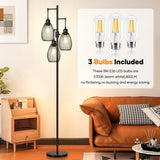 Dimmable Floor Lamp, 3 x 800LM LED Edison Bulbs Included