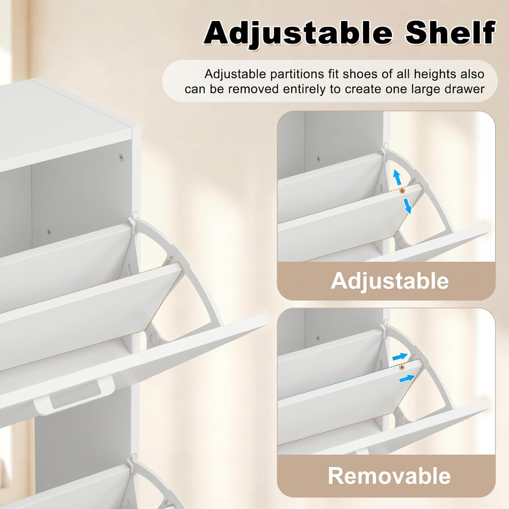 White Shoe Cabinet Storage with 3 Flip Drawers