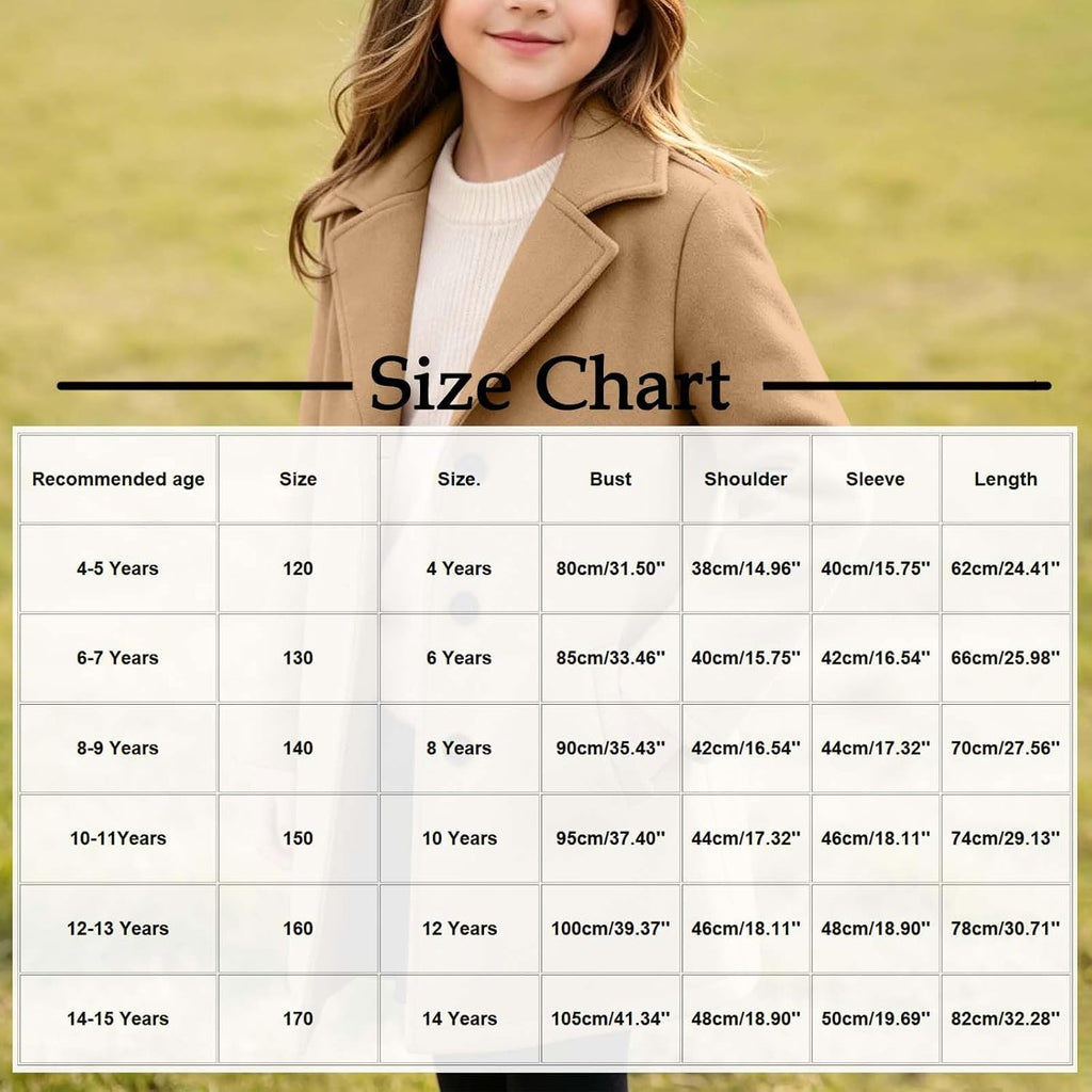 Girls Dress Coats Button Down Fall Trench Coat with Pockets