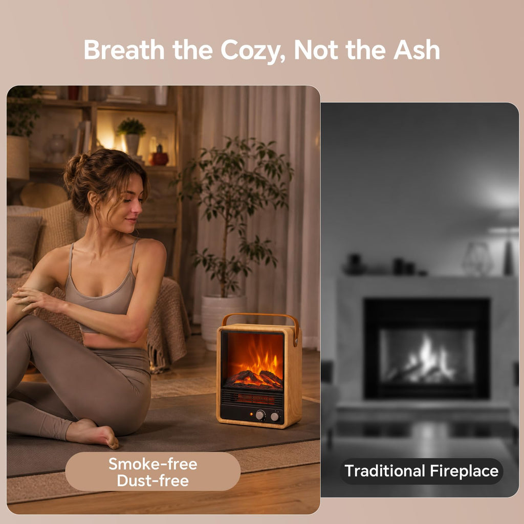 Electric Fireplace Heater, 3D Flame Effect & Sound (Oak)