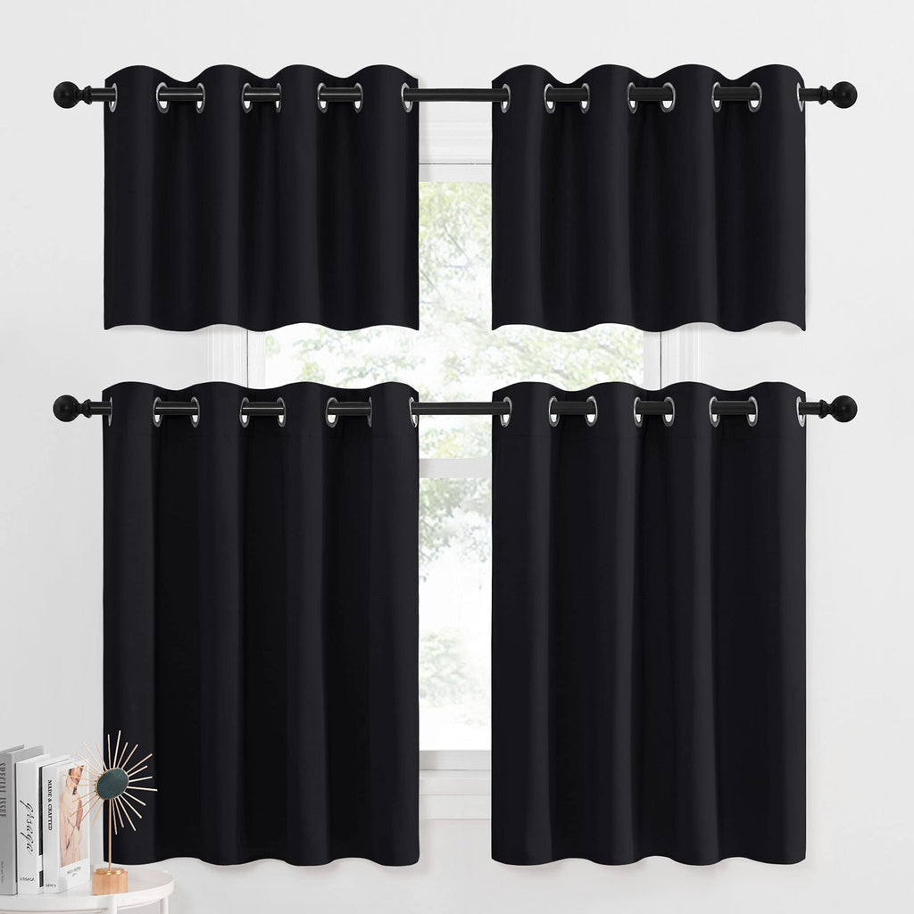 Black Blackout Kitchen Curtains for Cafe Bar Bathroom