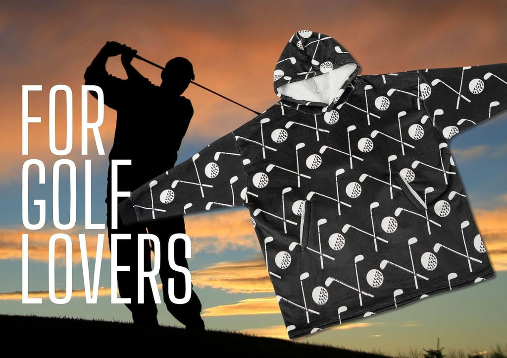 Golf Gifts for Men Women, Unisex Golf Themed Wearable Flannel Blanket Hoodie, Oversized Flannel Hooded Blanket