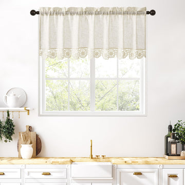 Boho Kitchen Valances for Windows, Beige Linen Valance Curtains /Bedroom, French Country Fabric Topper Window Curtain