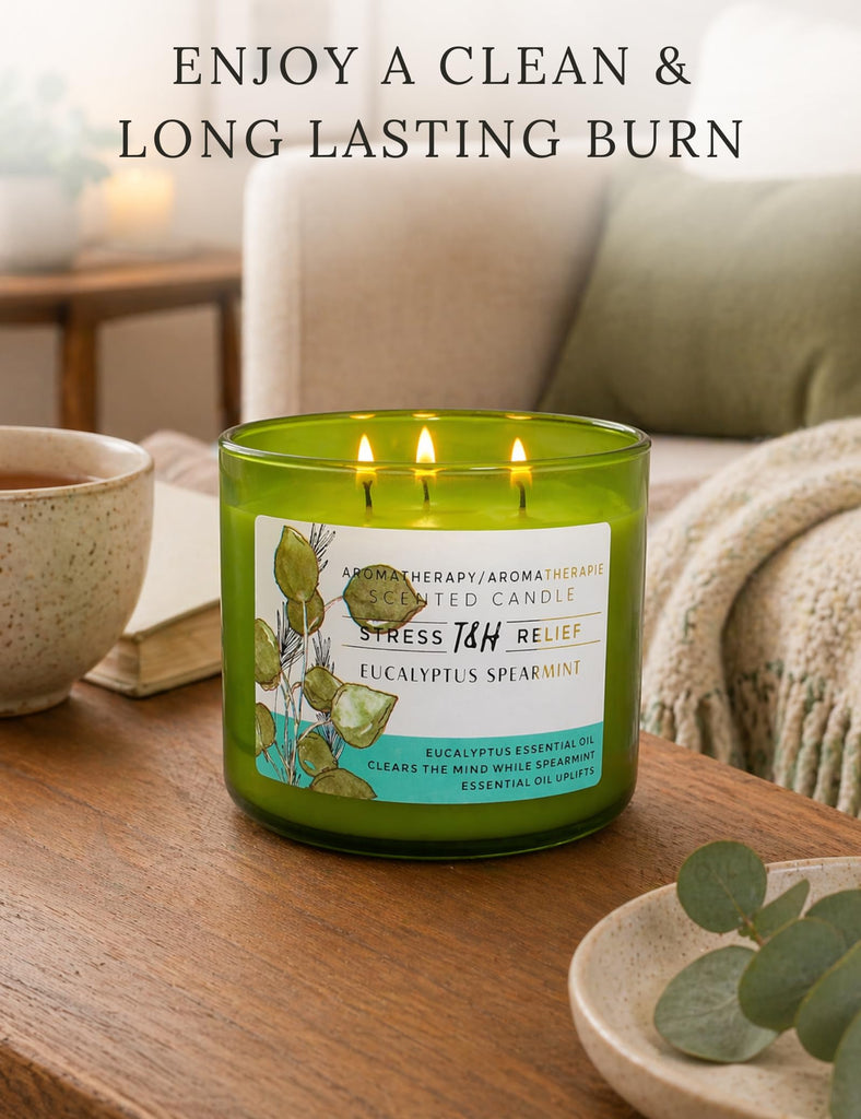 Eucalyptus Spearmint Scented Candle, 15.8 oz Large 3 Wick Soy Candle