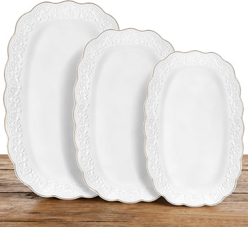 Ceramic Serving Platter Set | 14"/12"/10" Oval Serving Trays for Entertaining at Parties and Weddings | Oven Safe