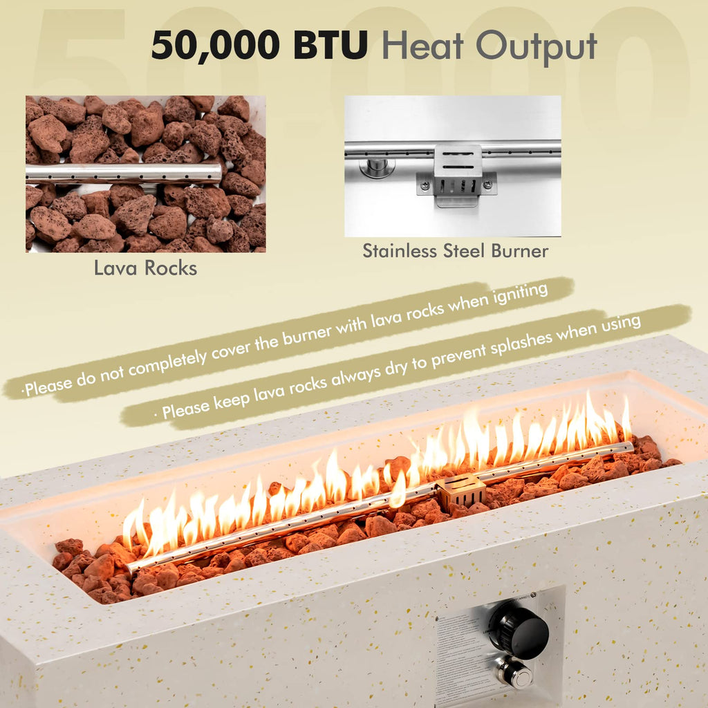 Propane Fire Pit Table, 50, 000 BTU Terrazzo Gas Fire Table w/Simple Ignition System & Stainless Steel Burner