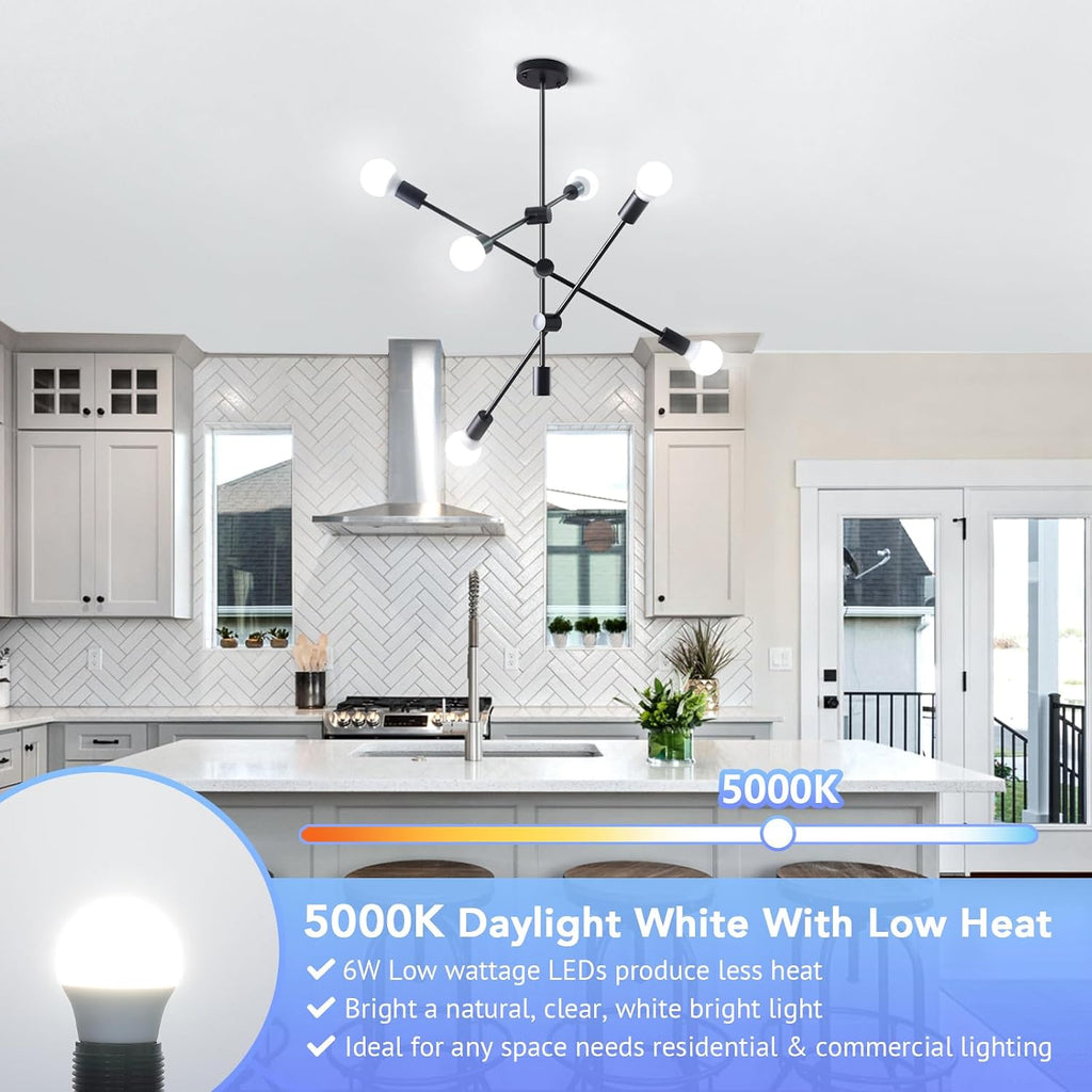 A15 LED Light Bulb, 60 Watt Equivalent LED Bulbs, Daylight White 5000K, 600LM, E26 Base, Non-Dimmable, 6W Bright