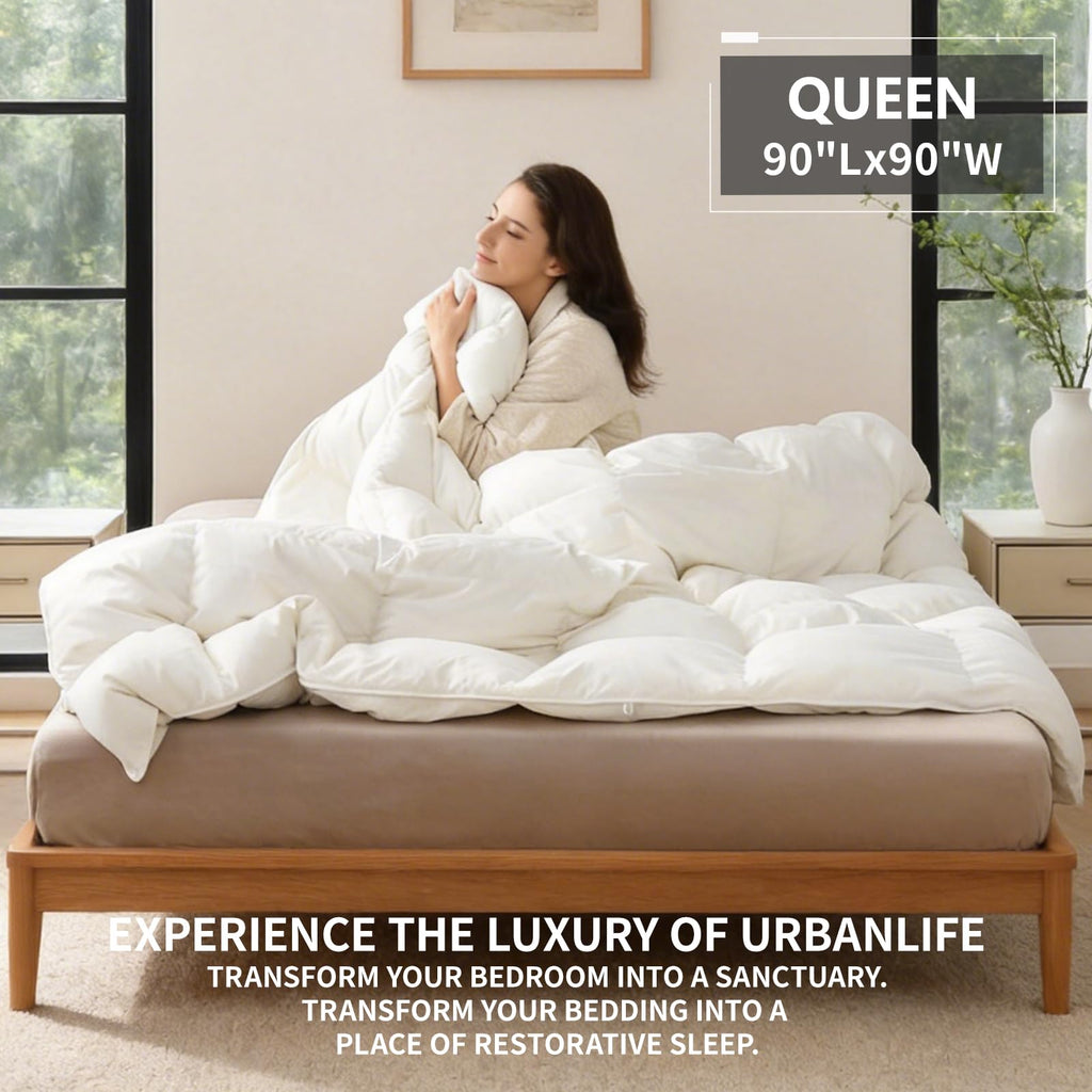 Queen Goose Down Fiber Comforter, All Season Duvet Insert, White