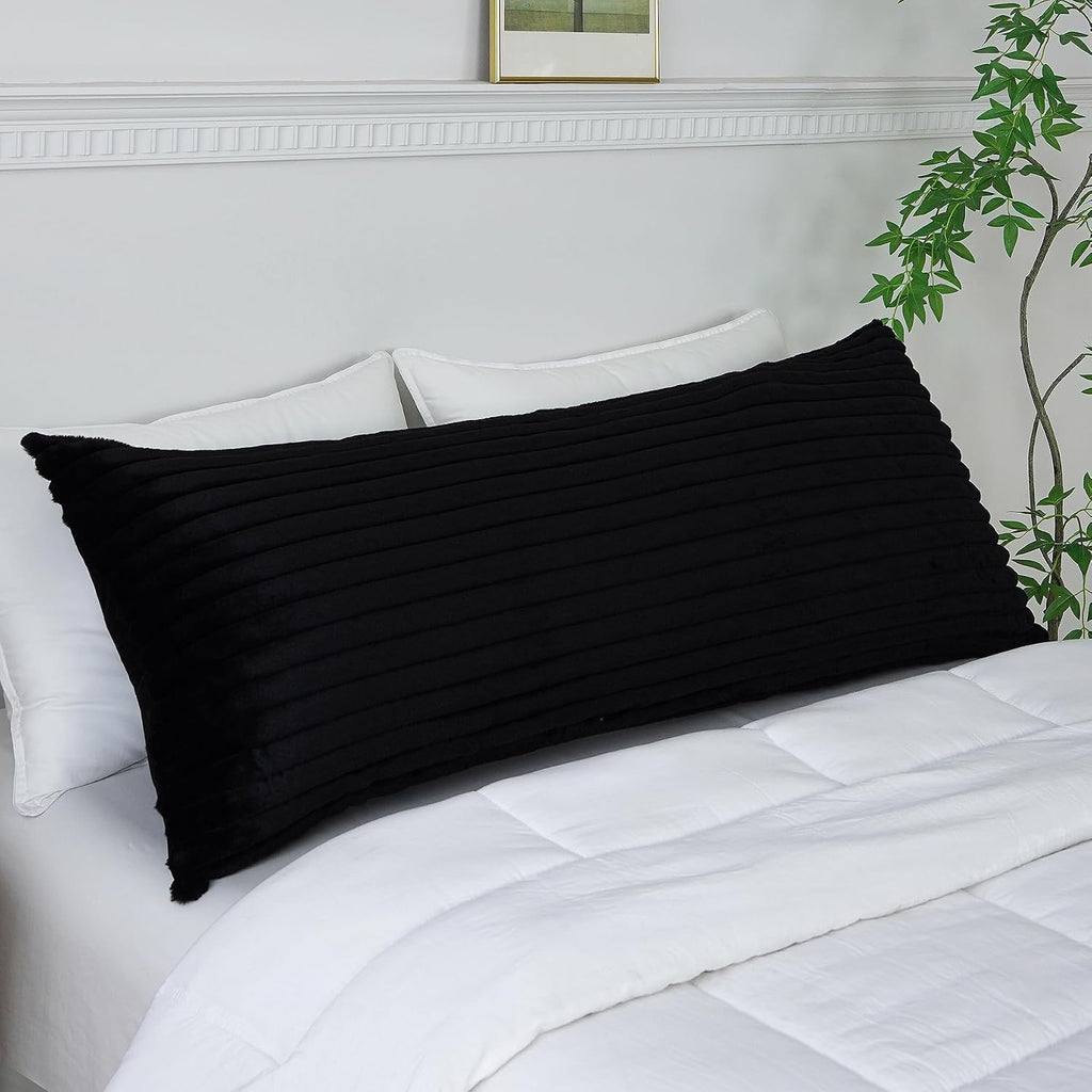 Full Body Pillow with Fluffy Stripe Faux Fur Removable Cover, Long Bed Pillow Adult 20x54 Inches for Side Sleeper and