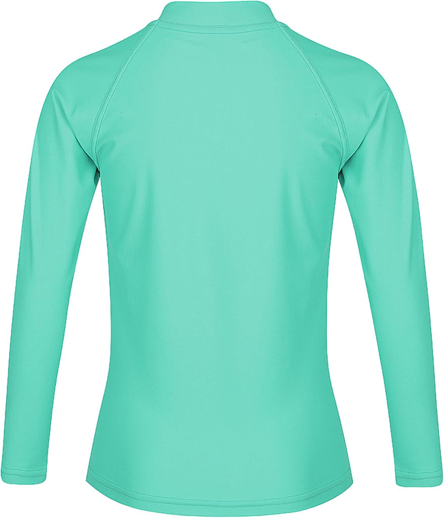Girls Long Sleeve Swim Shirt UPF 50+ Rash Guard One Piece Zipper Swim Shirt