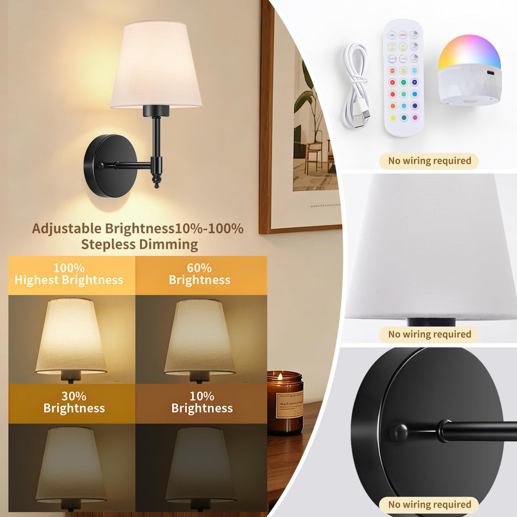 Battery Operated Wall Sconce Set of 2, Rechargeable Wireless Wall Lights