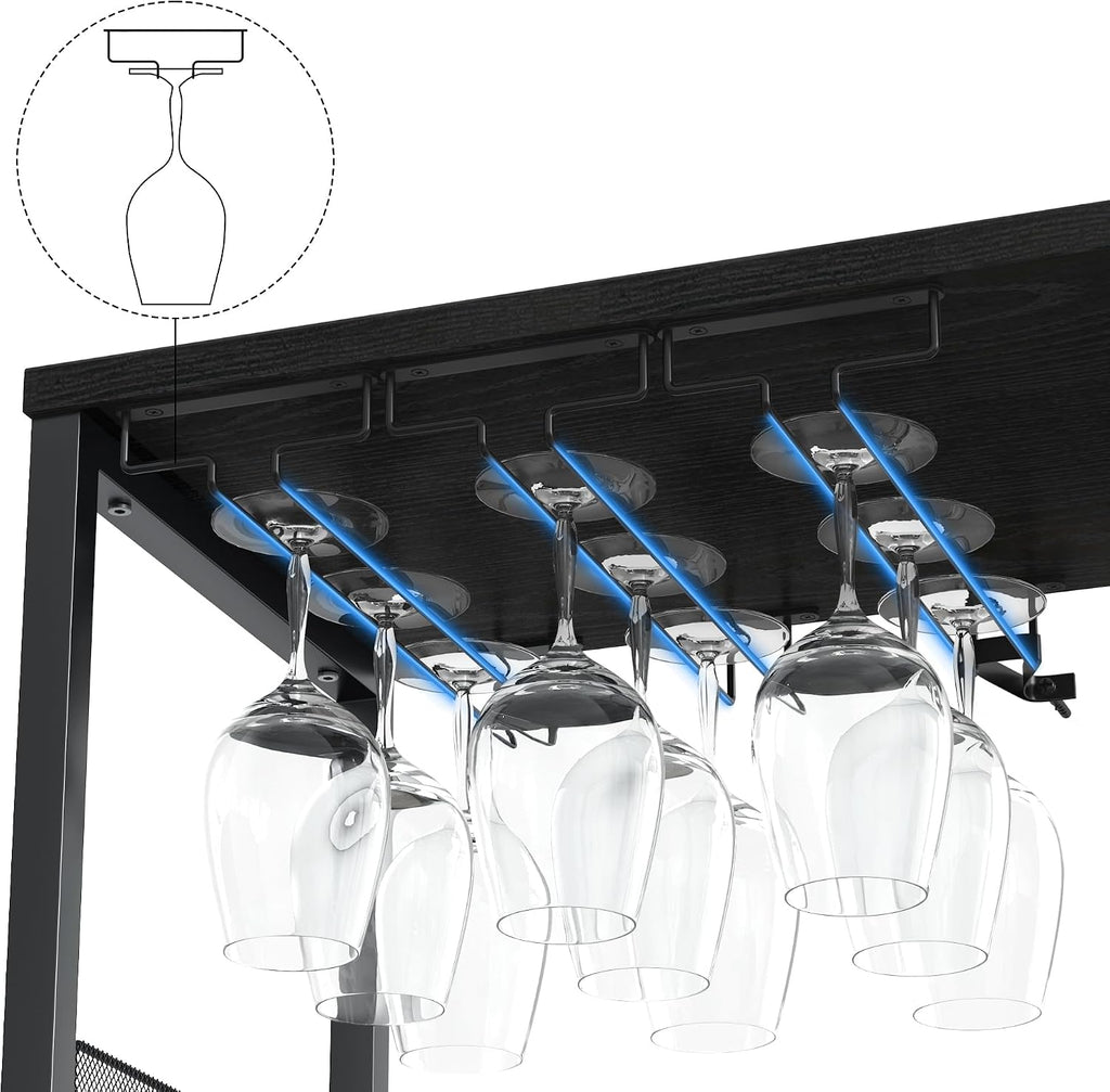 Wine Bar Cabinet, 3-Tier Removable wine rack cabinet glass holder, Mesh door adjustable shelf display cabinet bar