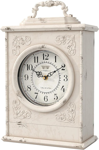 Vintage Mantel Clock with Hidden Safe, Antique White Style Fireplace Clocks