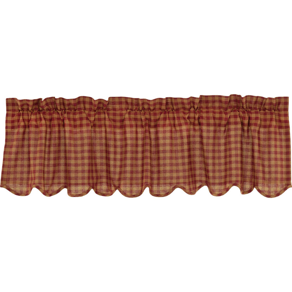 Check Cotton Primitive Kitchen Curtains Rod Pocket 16x60 Valance, Burgundy Red