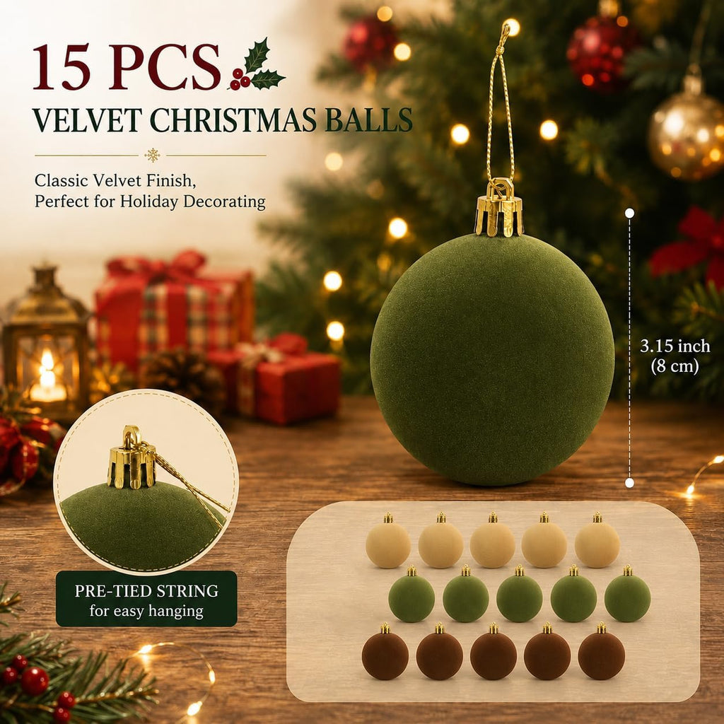 Christmas Tree Ornaments Velvet Balls 15Pcs Xmas Tree Decor 3.15 "