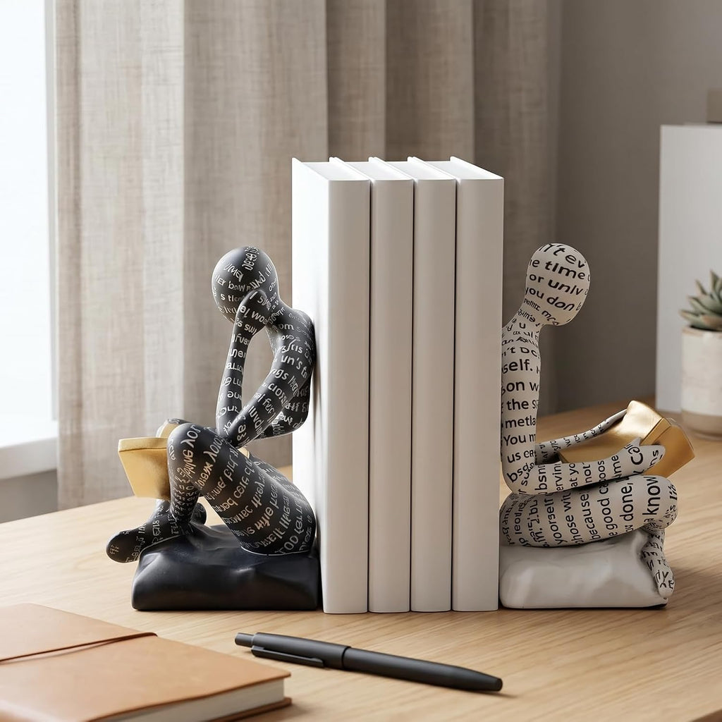 Thinker Bookends for Shelves, Decorative Book Ends, Heavy Duty Book Stoppers Bookshelf Decoration, Modern Aesthetic