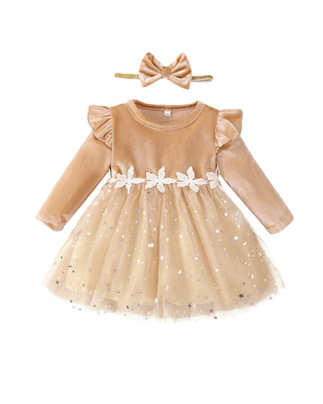 Baby Girl Dresses Winter Girl Clothes Solid Princess Dress Baby Girls Khaki Velvet Dress for Baby