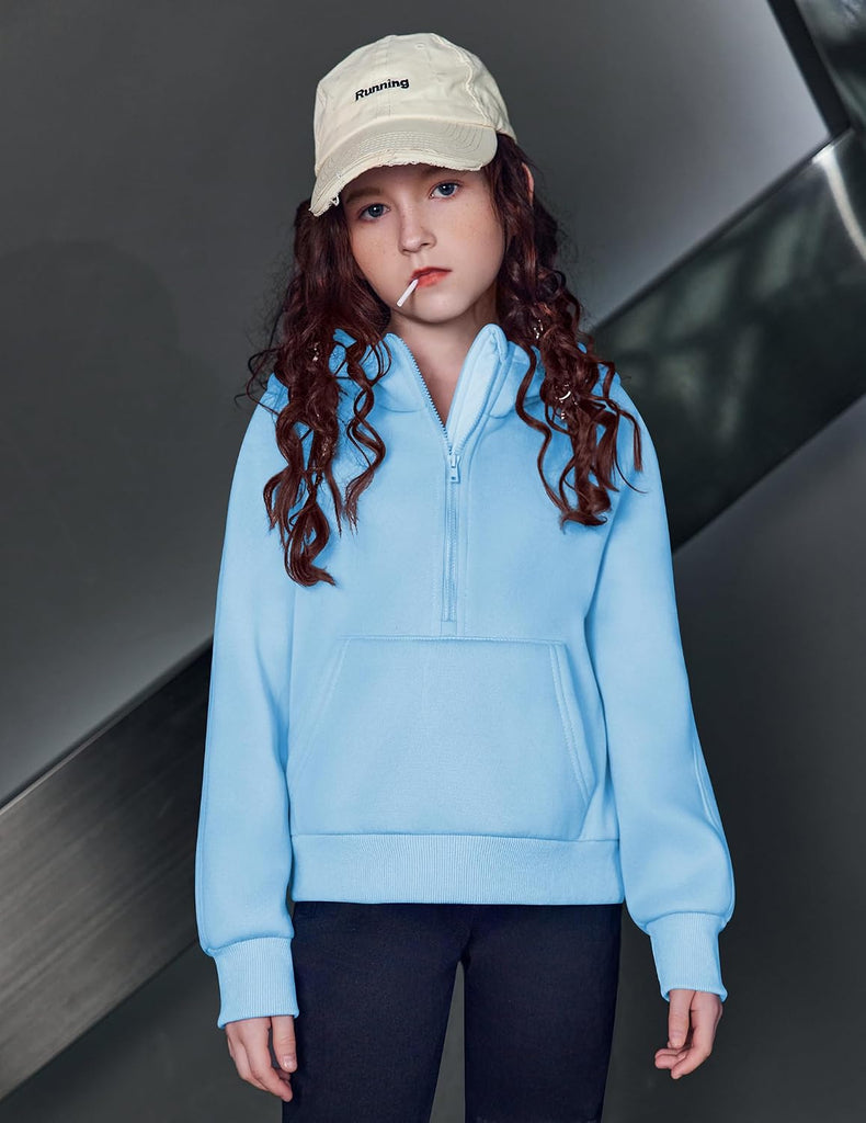 Girls Half Zip Hoodie Quarter Zip Pullover Kids Fleece Sweatshirt