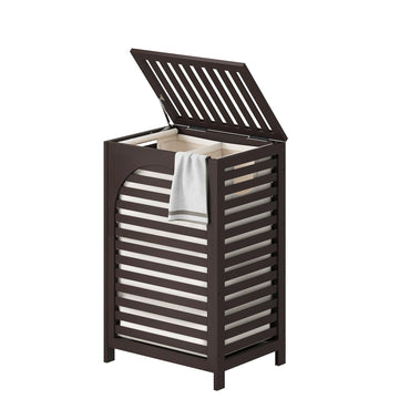 Laundry Hamper with Lid (16.9 * 13 * 26.5inches) Large Bamboo Laundry Bin Basket 85L Clothes Hamper with 1 Removable