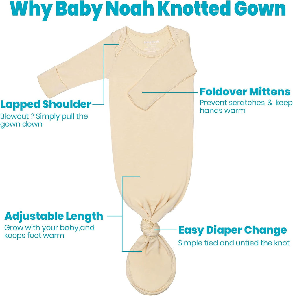 Newborn Baby Knotted Gown, Baby Girl and Boy Sleeping Bag with Mittens and Hat & Bowknot Set