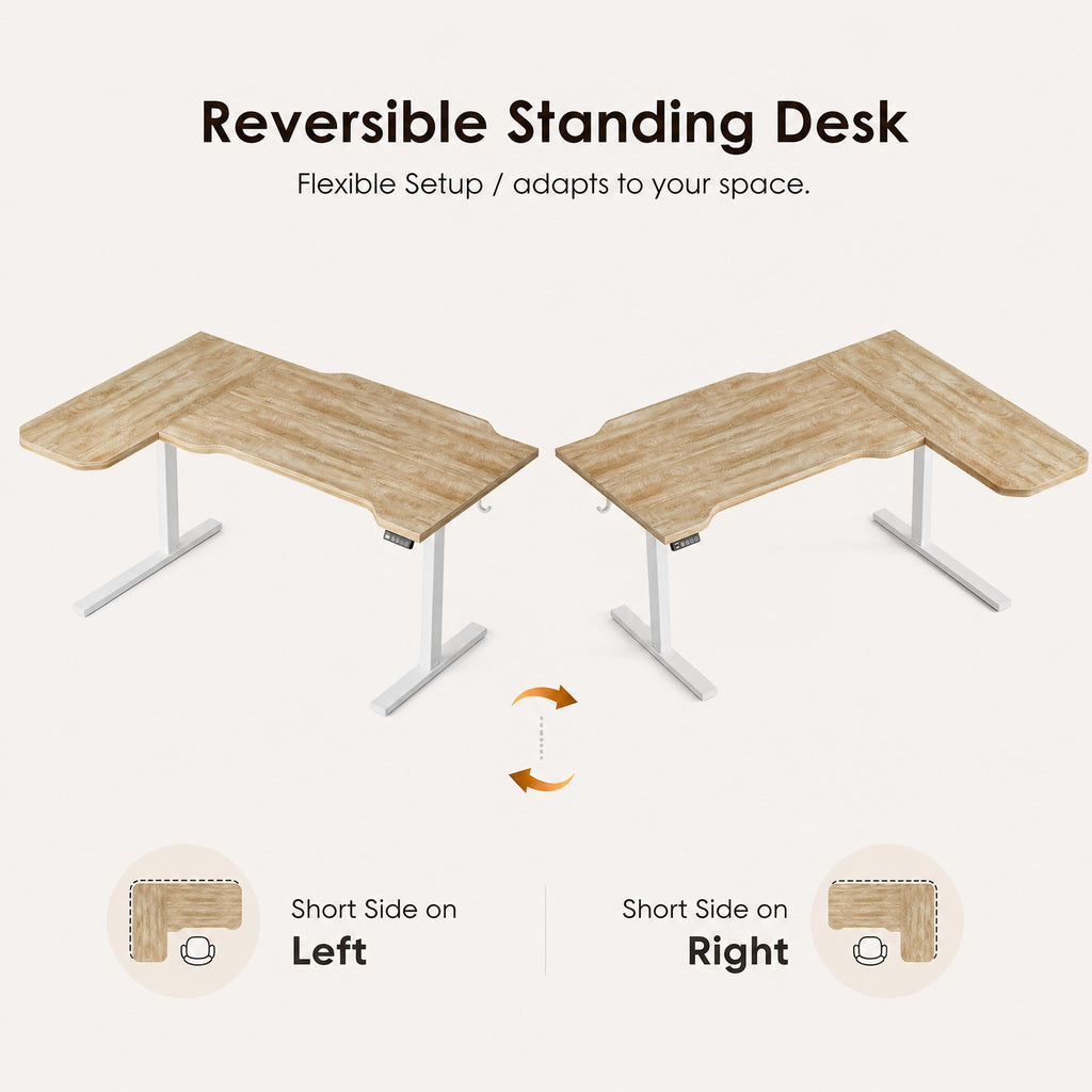 47" L Shaped Standing Desk, Electric Height Adjustable Corner Stand Up Desk with Ergonomic Curved Round Corner for