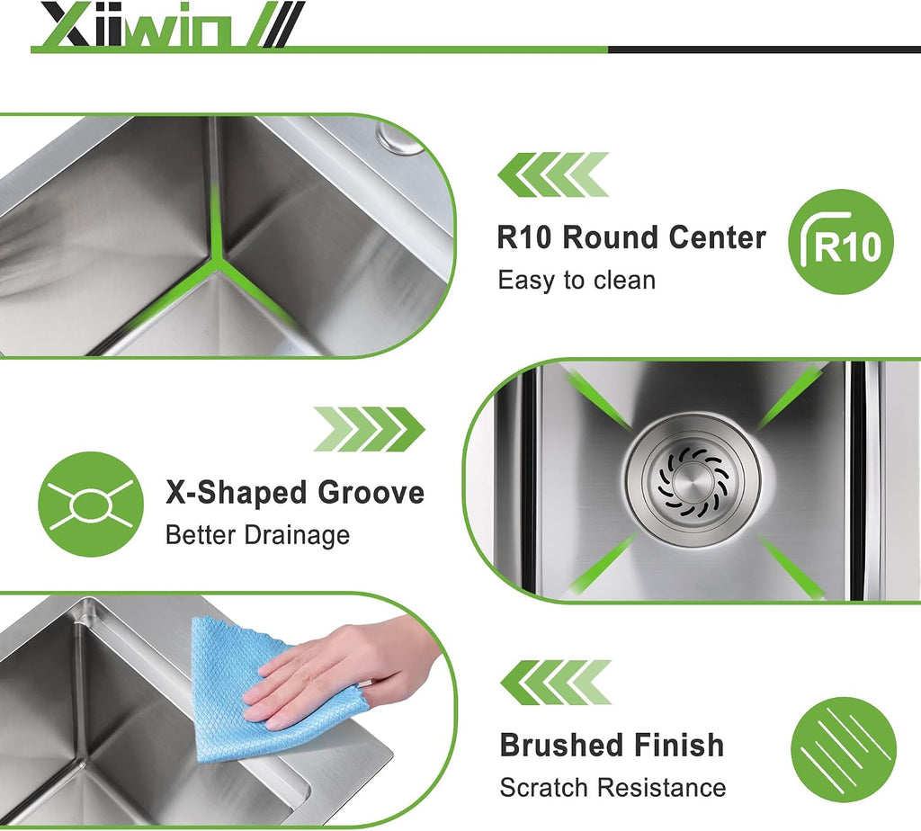 21x20x10 Inch Drop Sink, T304 16-Gauge Stainless Steel Single Bowl, Soundproof Brushed Finish, Includes Drain, Grid