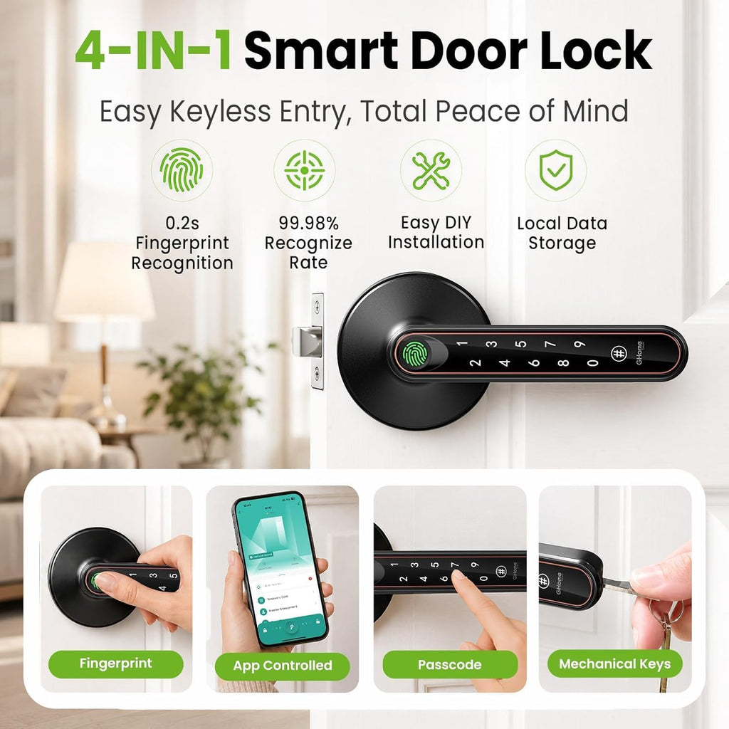 Fingerprint Door Lock V2.0, 4-in-1 Smart Fingerprint Door Knob