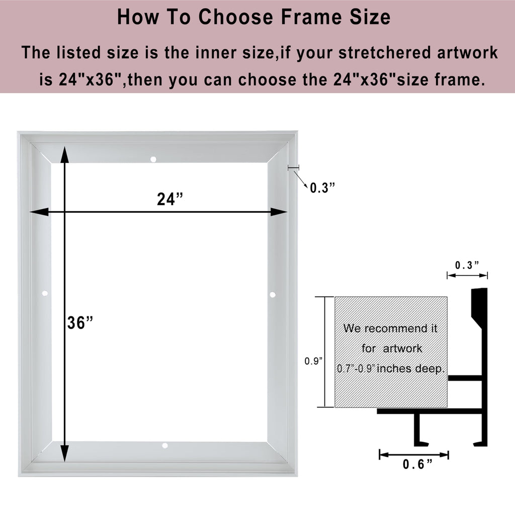 24x36 Canvas Frame, Floating Frame 0.9"Deep(24x36, Silver)