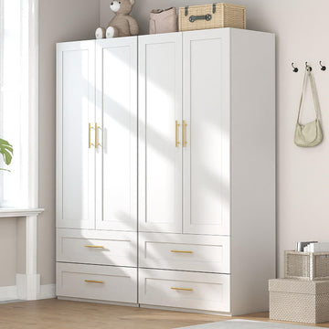 White Wardrobe with 4 Doors and 4 Drawers, 75" Tall x 63" Wide