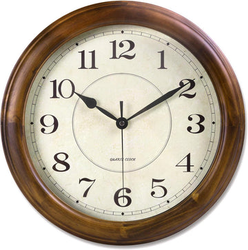 Kesin Wall Clock Wood 14 Inch Silent Wall Clocks Large Decorative Battery Operated Non Ticking Analog Retro Clock
