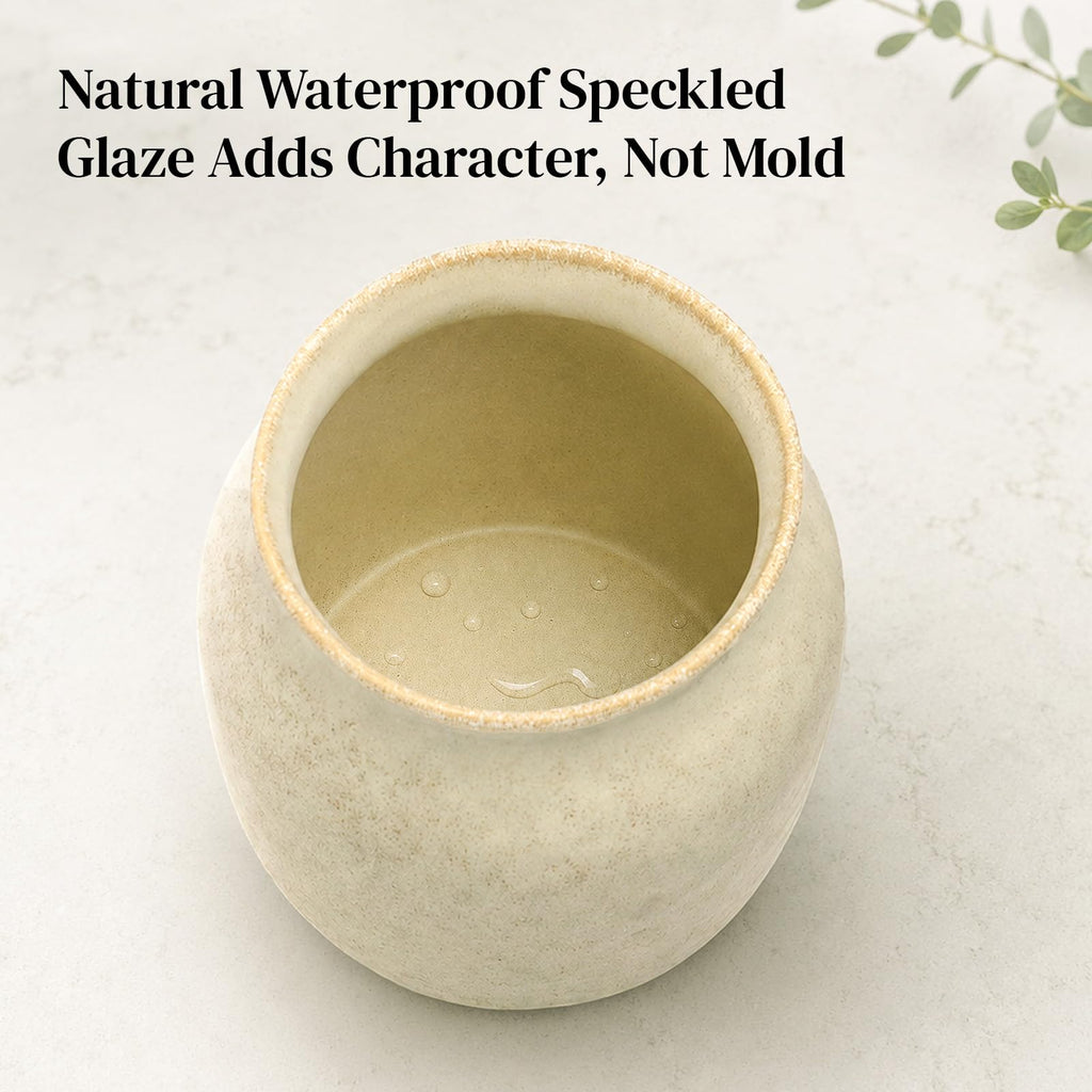 7 '' Ceramic Utensil Holder Counter, Light Beige Gray
