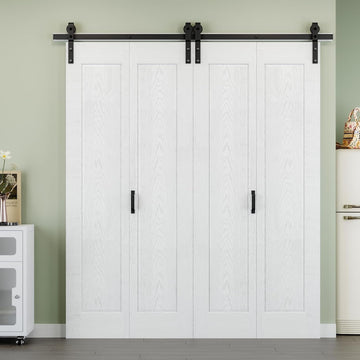 72" x 84" 1 Panel Bifold Barn Door, 80" Track Kit for 4 Closet Doors, Pre-Assembled Panel Bi-fold Ba