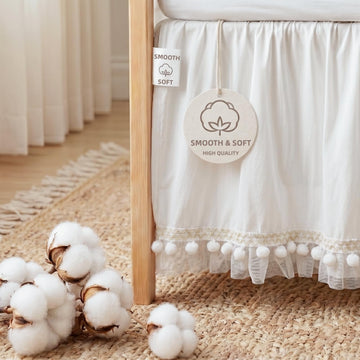Baby Crib Skirt with Pompoms Pleated Dust Ruffle for Unisex Baby Boys or Girls Soft Breathable Nursery Crib Toddler