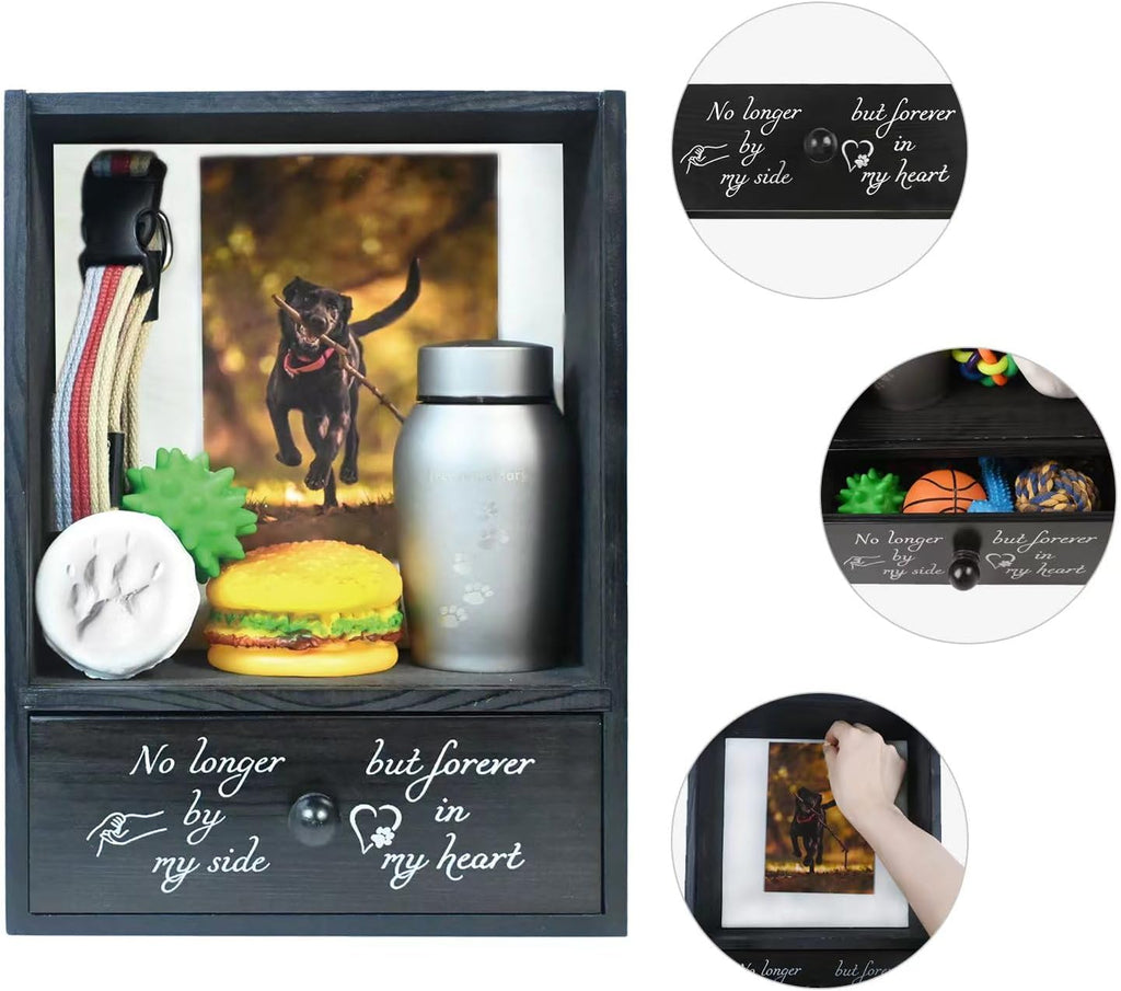 Pet Memorial Shadow Box 9.3x13 with Deep Drawer for Loss of Dog Gift Black