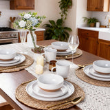 Ceramic Dinnerware Sets for 4, 12 Pieces Handpainted Plates and Bowls Set with Rustic Terracotta Underside