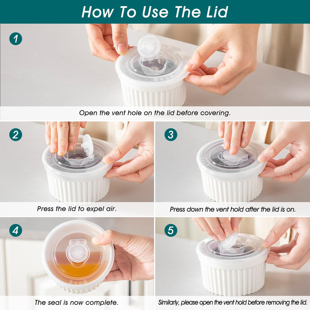 6 oz with Lid, Porcelain Creme Brulee Souffle Dishes, White Pudding Custard Cups Ramiken for Baking, Dishwasher and