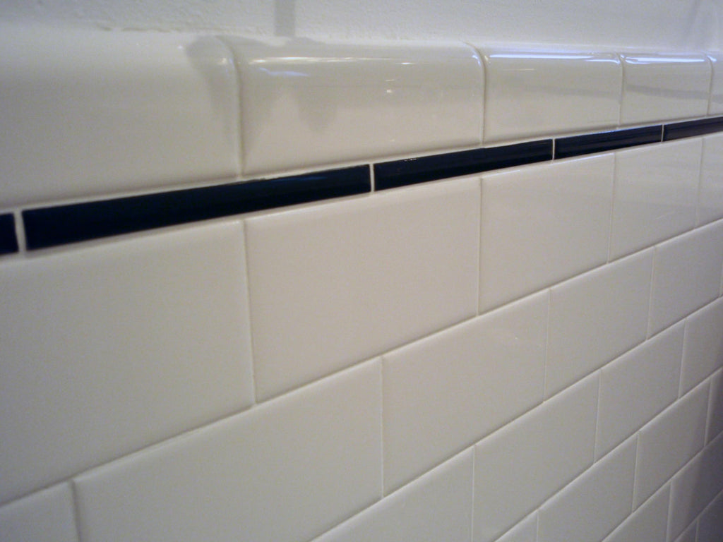 White Glossy 2x8 Ceramic Bullnose Subway Wall Trim Tile for Edge Finishing Kitchen Backsplash and Shower Walls (Box