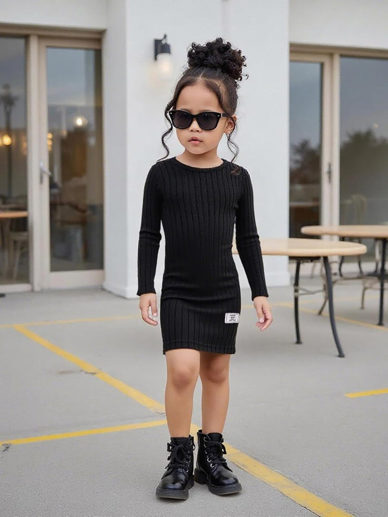 Dresses Toddler Girls Dress Pack Solid Color Ribbed Simple Elegant Casual Long Sleeve Dress Set