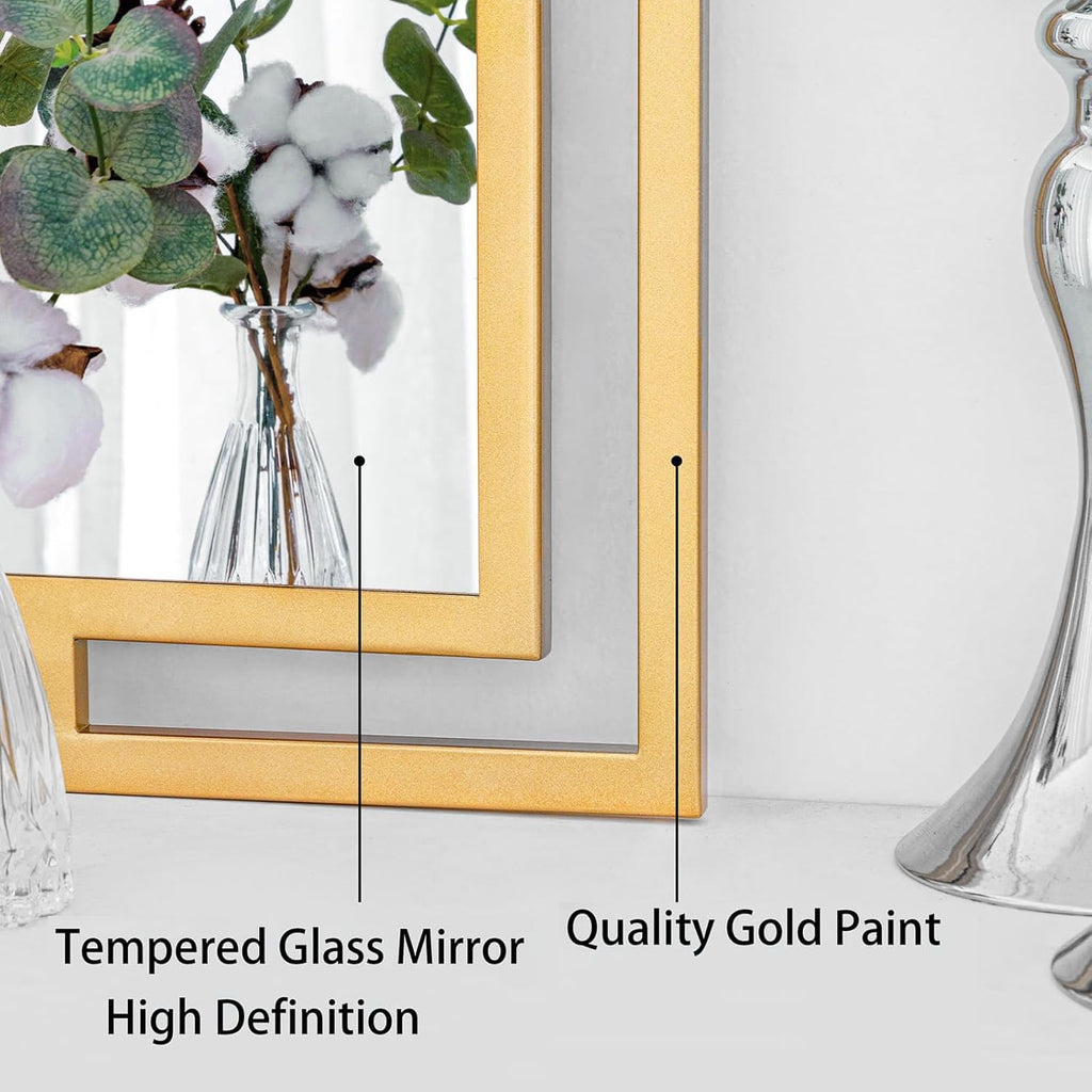 Large Decorative Wall Mirror, 24"x36" Gold Mirror, Tempered Mirror Wall Decor with Metal Frame, Modern Farmhouse