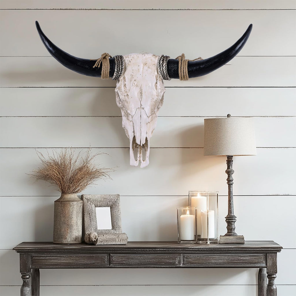 Longhorn Wall Decor Long Horns Wall Decor Resin Long Horn Skull Head Sculpture, Cow Skull Accent for Western Gothic