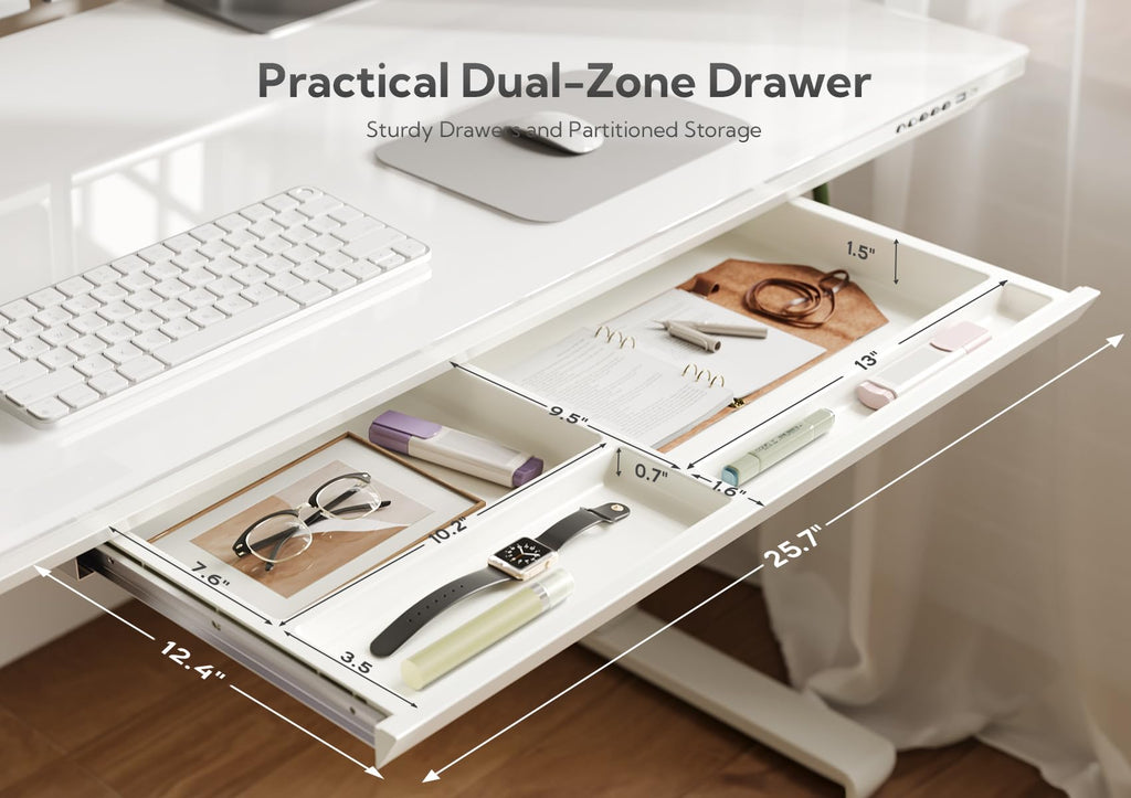 Wireless Charging Glass Standing Desk with Drawers 55×24 Inch