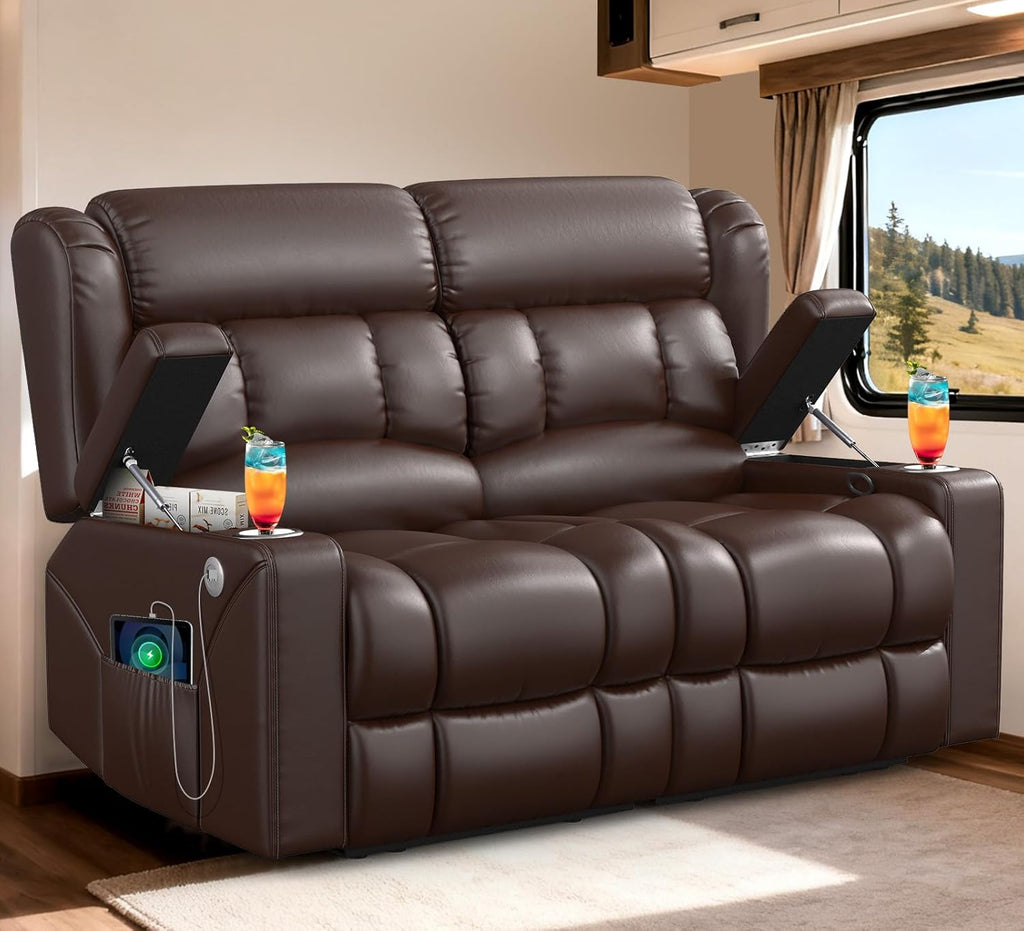 RV Loveseat Recliner Sofa, Reclining Loveseat Home Theater Seating with USB Ports, Cup Holders, Insert Pockets