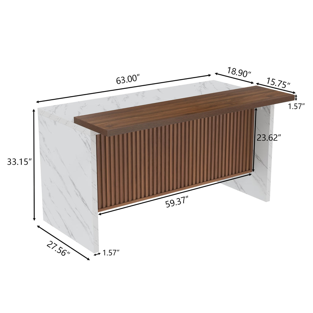 63" Large Imitation Marble Bar Table, Kitchen Island Table with LED Lights