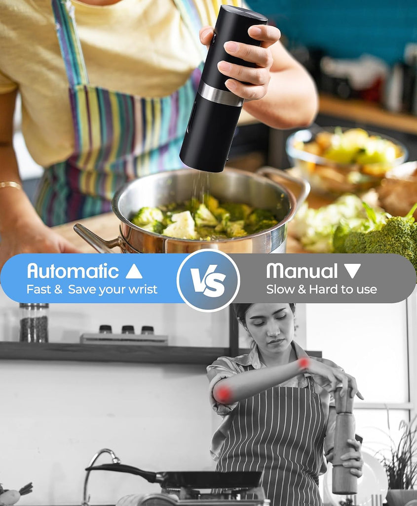 Electric Salt and Pepper Grinder Set, Charging Base, Adjustable Coarseness - Set of 2