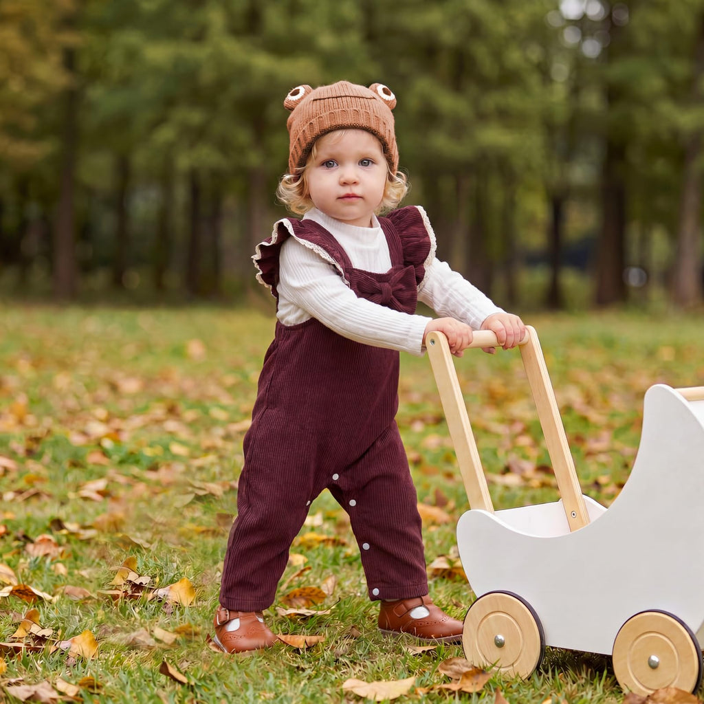 Newborn Baby Girl Fall Winter Corduroy Ruffle Overall Romper Set