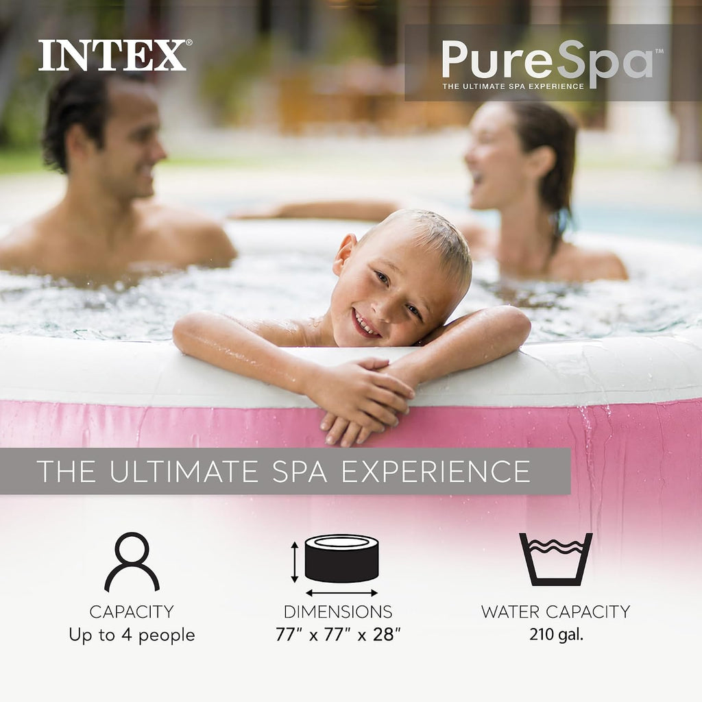 PureSpa 4 Person Inflatable Hot Tub with Energy-Efficient Spa Cover | 28479EH Bubble Massage: Saltwater System