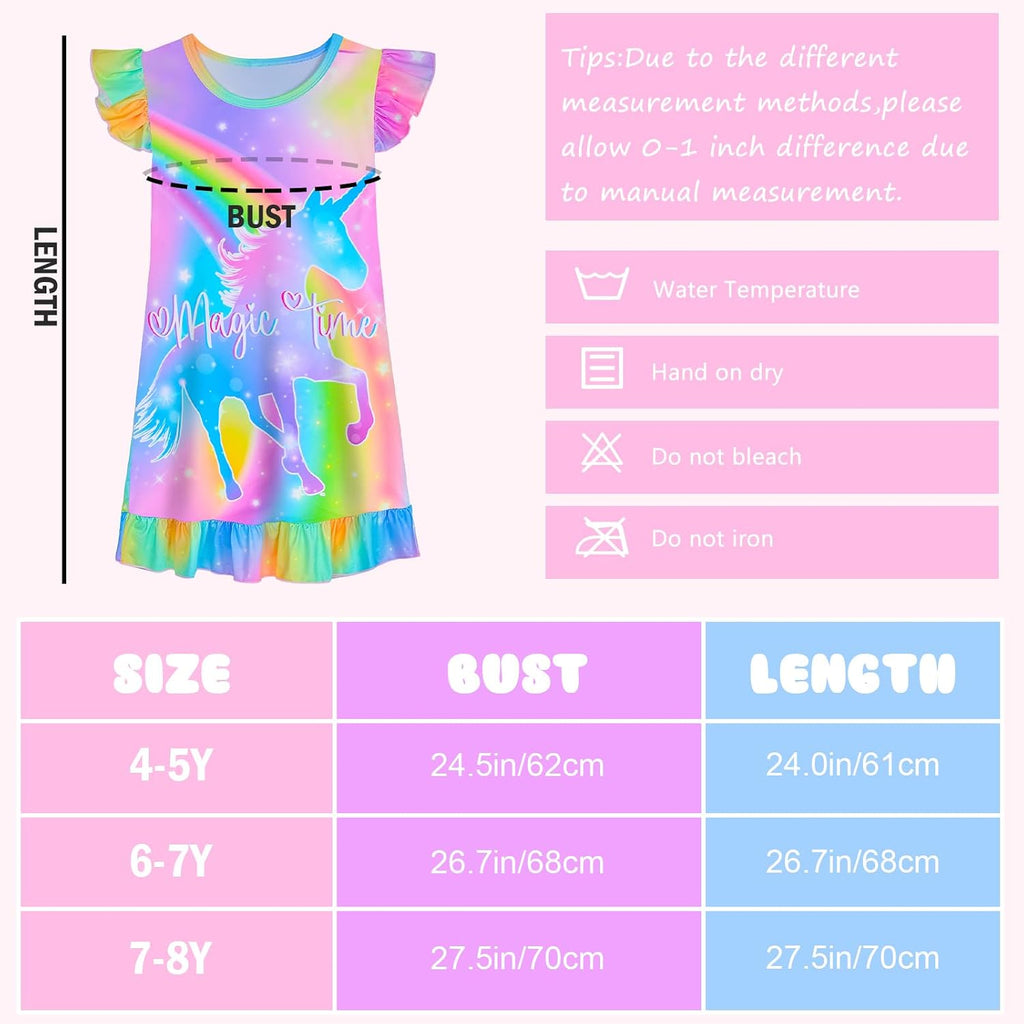 2Pcs Girls Nightgowns Unicorn Sleepwear Night Sleep Dress Pajamas Little Kids Toddler Soft Nightgown