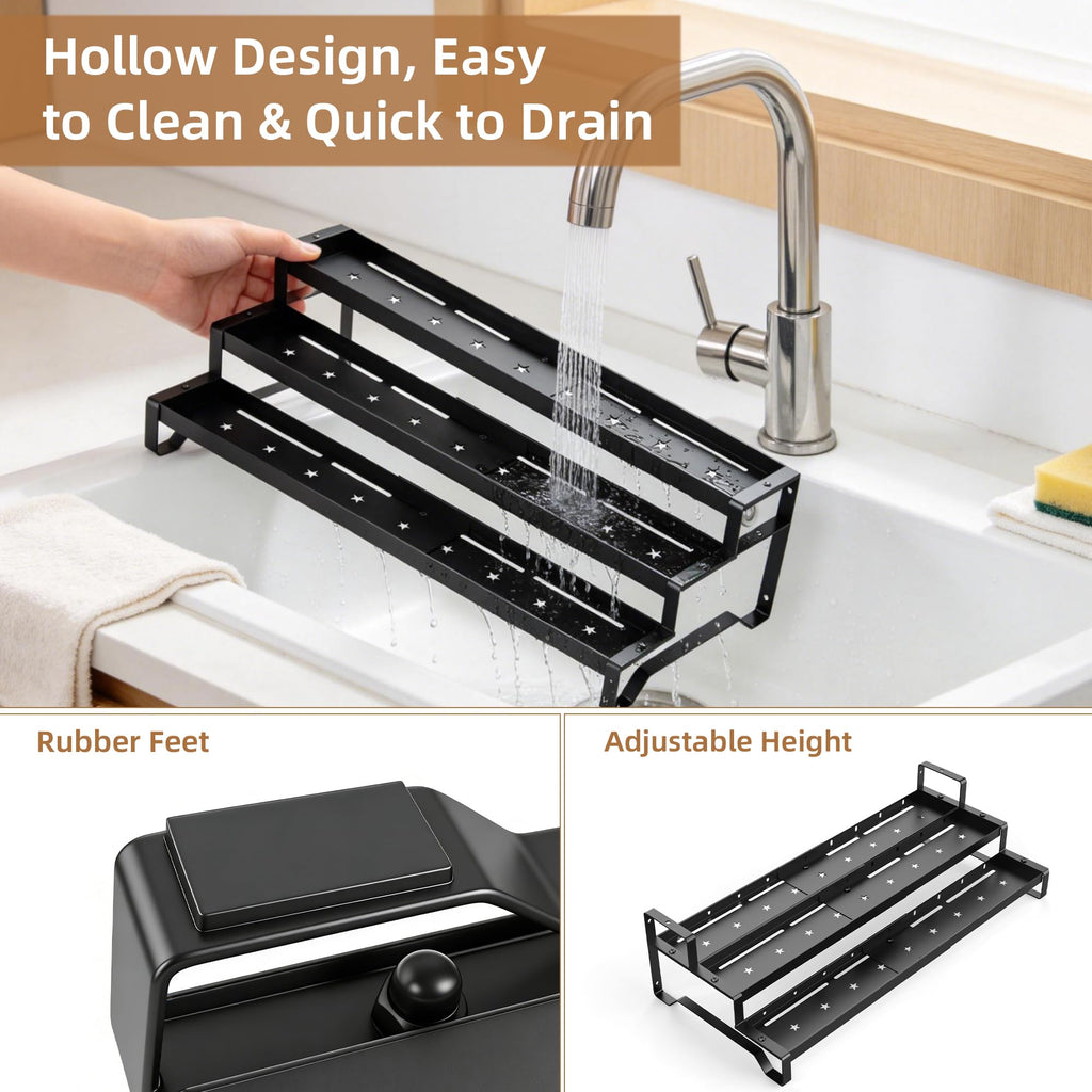 Expandable Spice Rack Organizer for Cabinet 3 Tier Black 1Pack