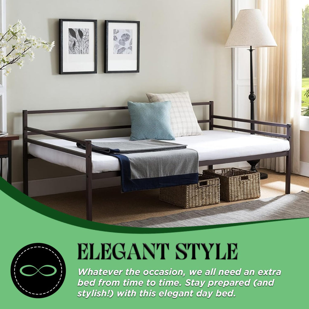 Modern Metal Twin Size Daybed Frame with Metal Slats Support, Bronze Finish