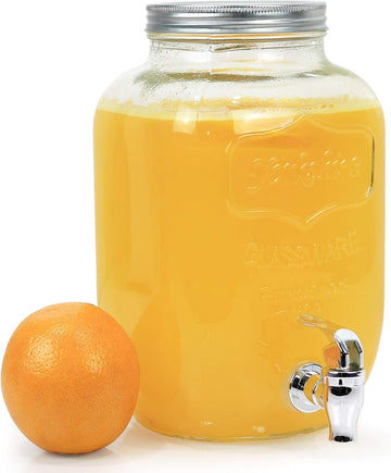 Glass Drink Dispenser for Parties - 1 Gallon Gallon Drink Dispenser - with Spigot, Clear For Parties, Weddings, Sun